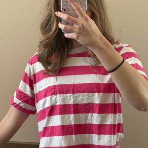 Pink and White Striped Women's Top